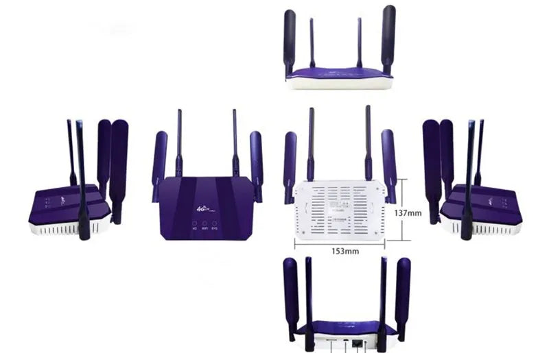 Blue 4G and wired dual-mode router with four adjustable external antennas