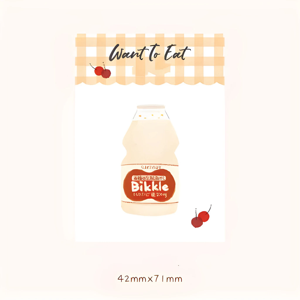 Food-themed memo pad notebook in choice of four colours, showing compact 85mm by 120mm size.