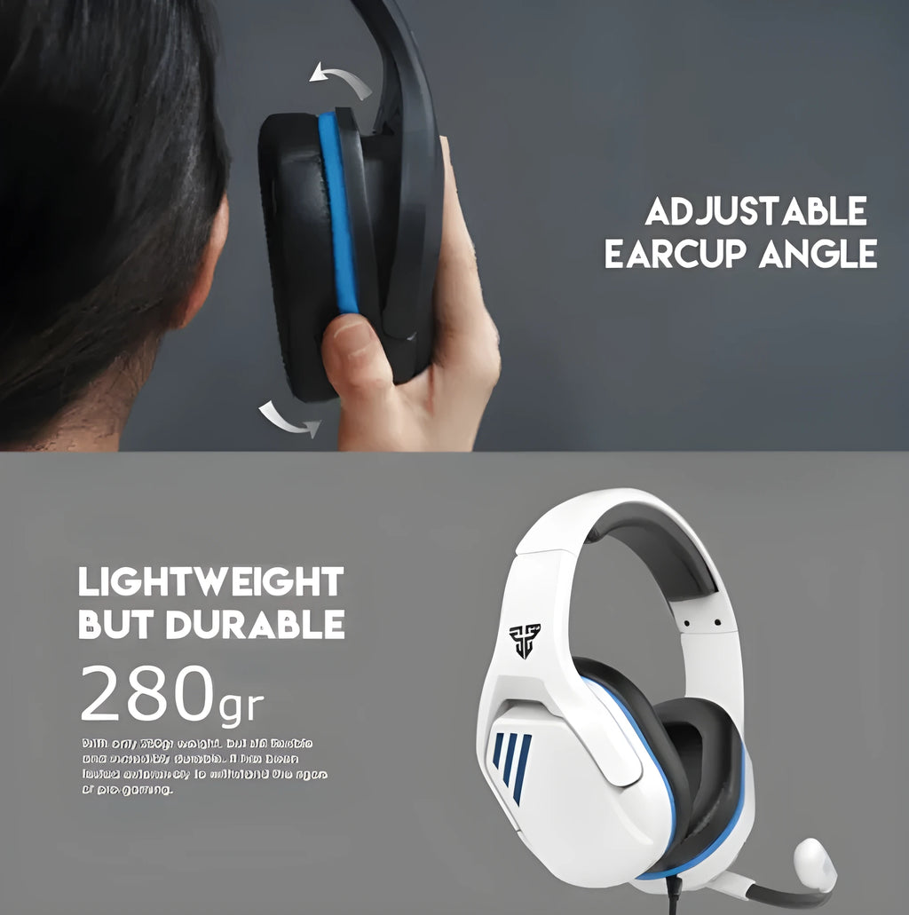 MH86 black and white esports headset with microphone, 50mm drivers, and 2-metre cable