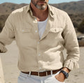 Men's long-sleeved cotton linen summer shirt in loose fit, solid colour options