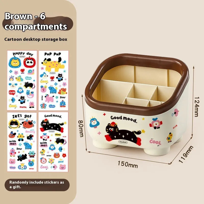 Cartoon style plastic desktop storage organiser with 2L capacity and grid compartments