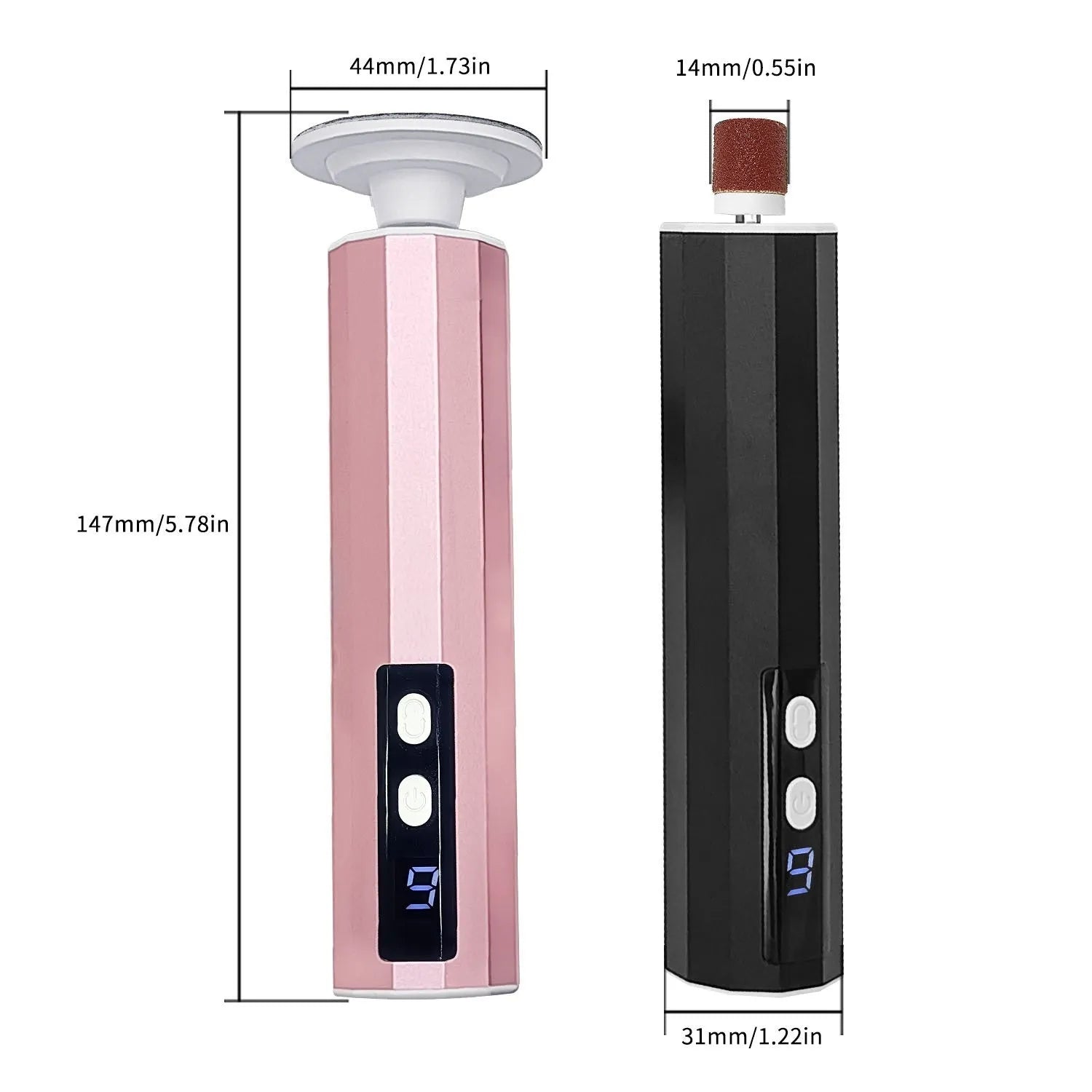 Electric callus remover and nail trimmer with sandpaper pads in pink, black or purple with USB charger