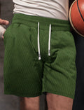 Men's loose brushed polyester drawstring casual sports shorts in khaki