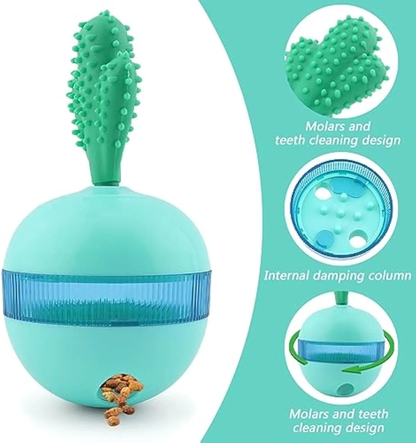 Durable rubber treat dispensing dog toy in tumbler ball shape for medium to large breeds