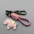 Handmade cowhide car key ring pendant with zinc alloy pony buckle and flanelle rope cord in multiple colour options