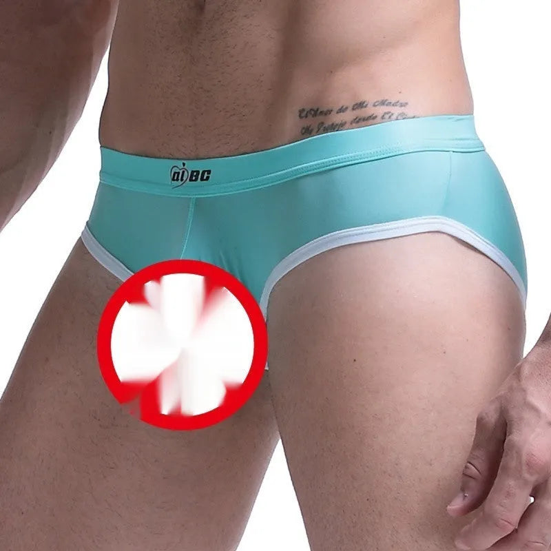 Men's ice silk briefs in Army Green colour with bullet separation design and mid waist fit
