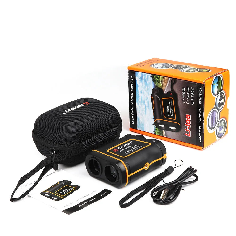 Black handheld golf laser rangefinder on a green.