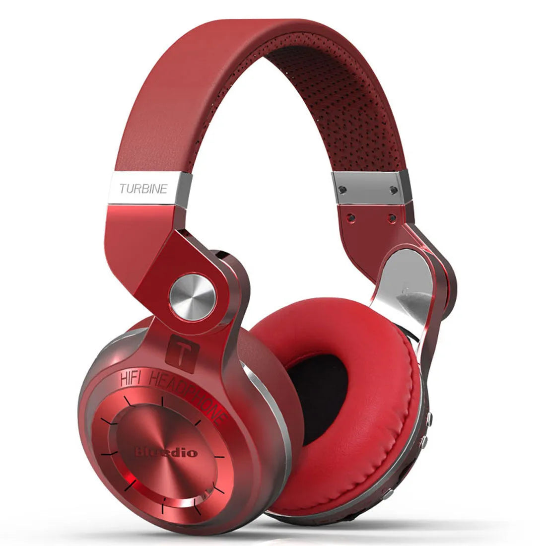 Wireless over-ear Bluetooth headset with card plug-in, shown in available colours: white, red, blue, black.