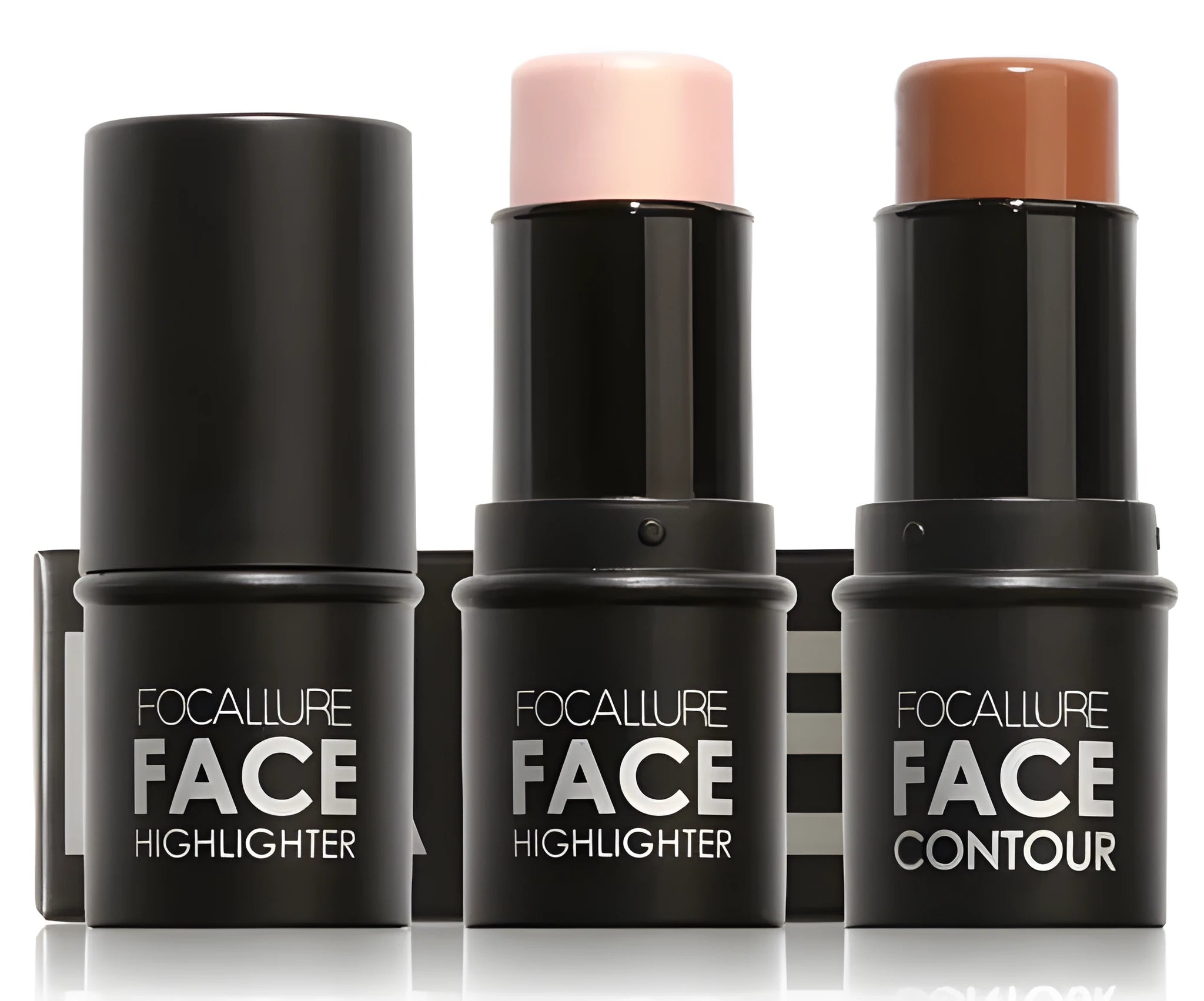 Four makeup stick highlighters in shades A, B, C, D for face contouring and cheekbone definition.
