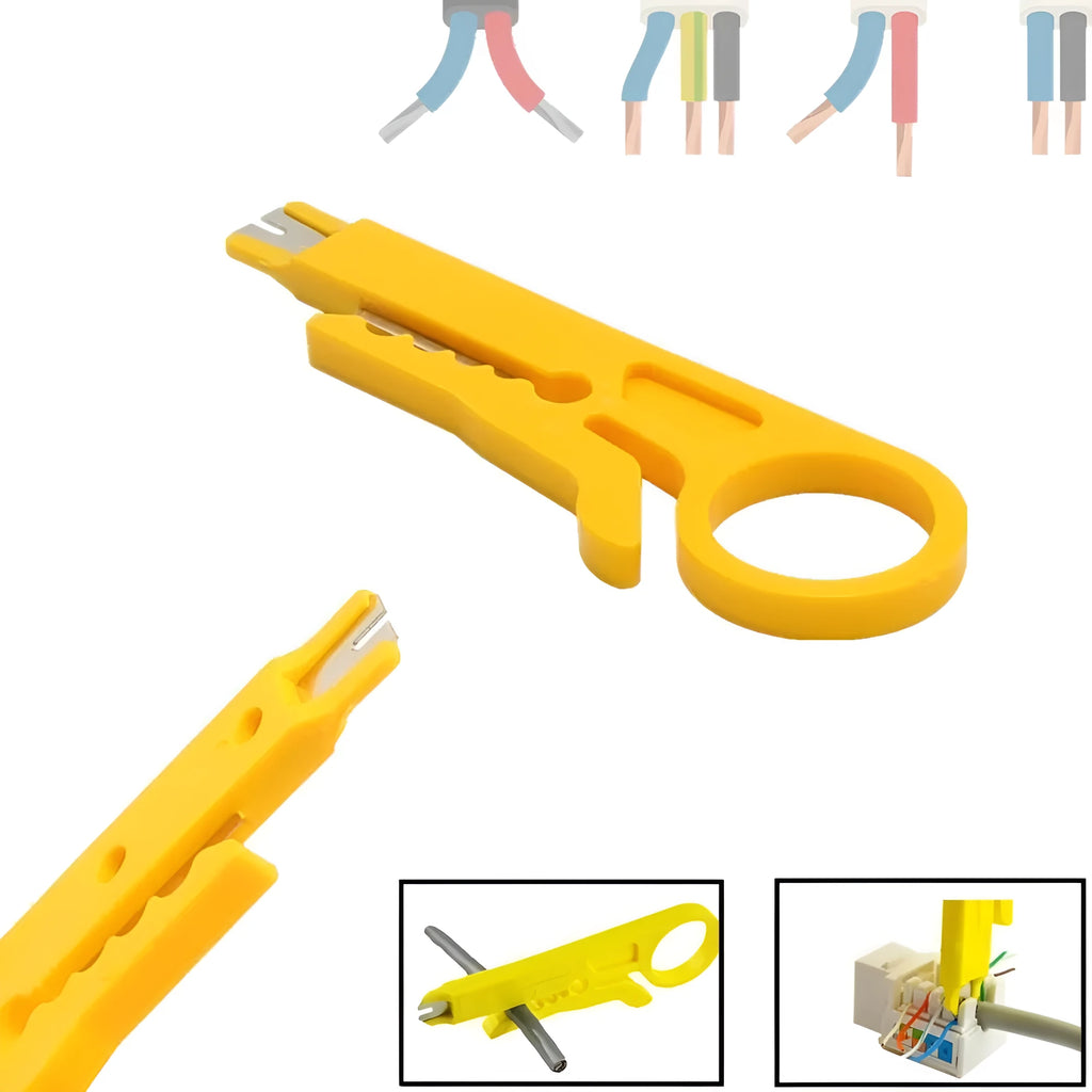 Yellow portable wire stripper tool for 0.6mm telephone and network cables