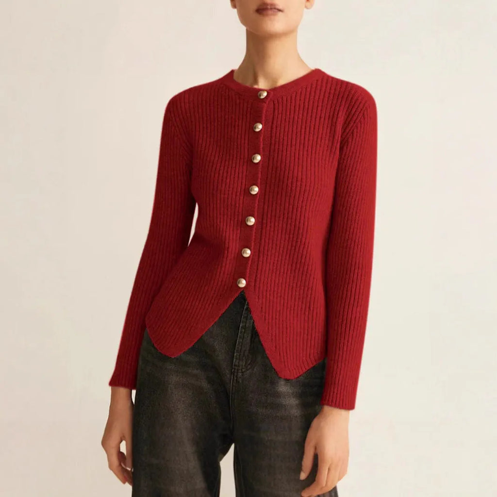 Yuan collar cardigan sweater in silver and red colours with Japanese-Korean casual styling