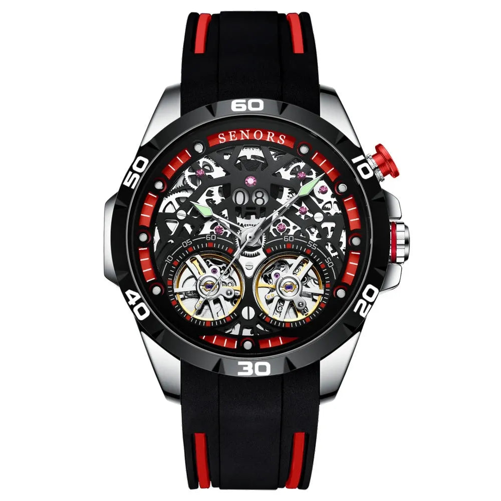 Men's automatic mechanical watch with luminous hollow dial and 14mm case thickness