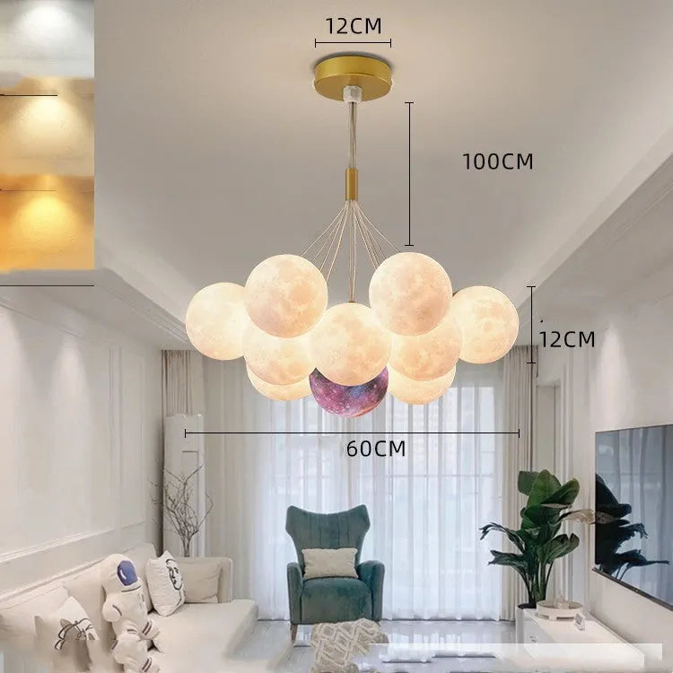 Nordic style iron fish chandelier ceiling light in gold or black finish with multiple LED bulbs and PMMA shade.