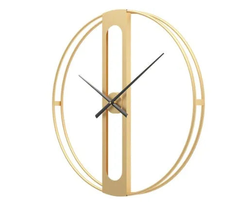 Round metal wall clock in black or gold, 50 cm diameter, on a white wall.