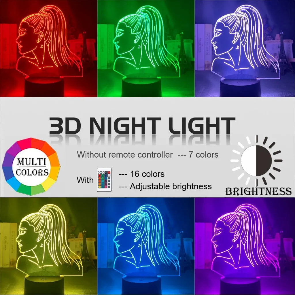Acrylic 3D night light with European styling and colourful black base, showing dimensions