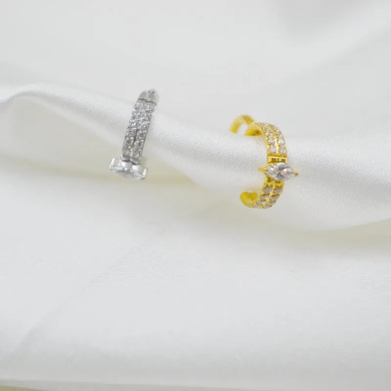 Gold and silver titanium steel heart-shaped zircon earrings for women, 1.2mm by 8mm