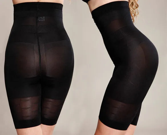 Black seamless high waist shapewear shorts for women laid flat