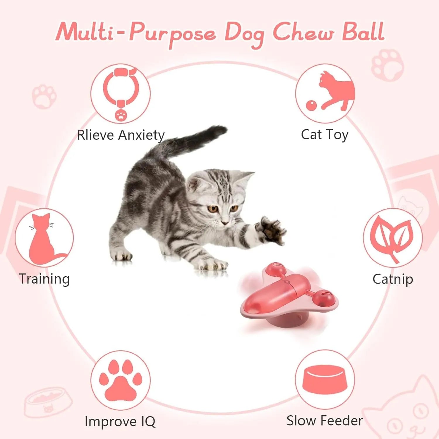 Interactive pet puzzle feeder toy with bell, catnip and blue snack cabin for cats, dogs and bunnies