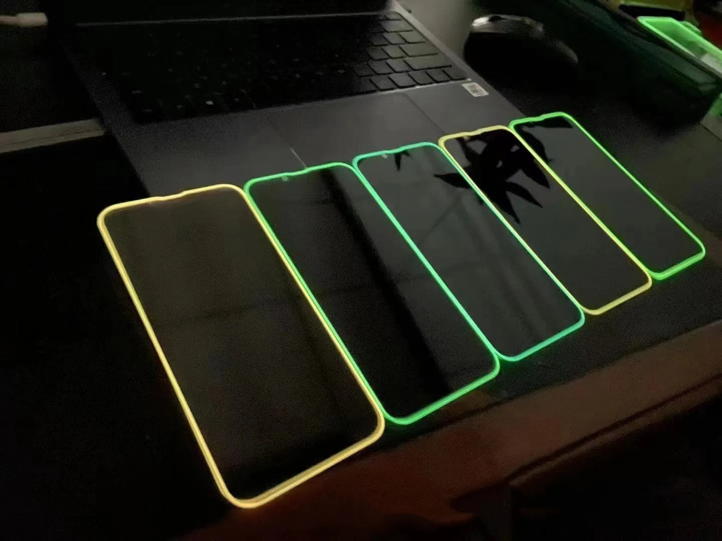Luminous tempered glass screen protector for iPhone in pink yellow green blue grass green colours