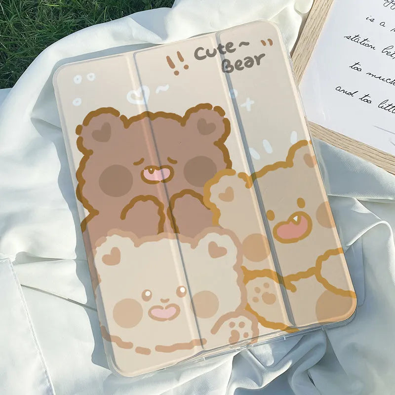 Rabbit cartoon design tri-fold silicone protective case for iPad tablets showing stand function