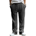 Men's loose fit striped high waist straight leg casual trousers in polyester fabric