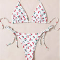 Holiday split halter bikini set in solid colour with nylon lining, backless design, size L