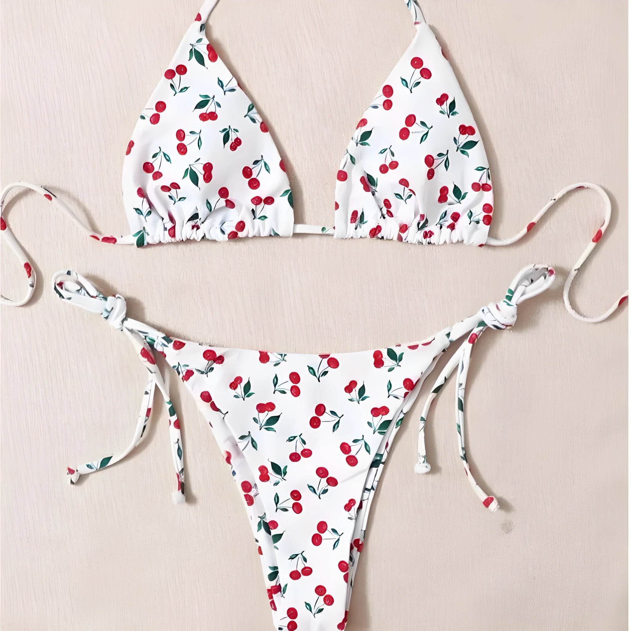 Holiday split halter bikini set in solid colour with nylon lining, backless design, size L