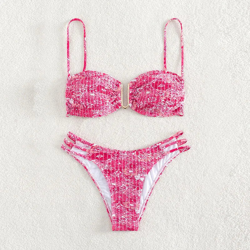 Women's high-waist floral bikini swimsuit in nylon with bra and panty set