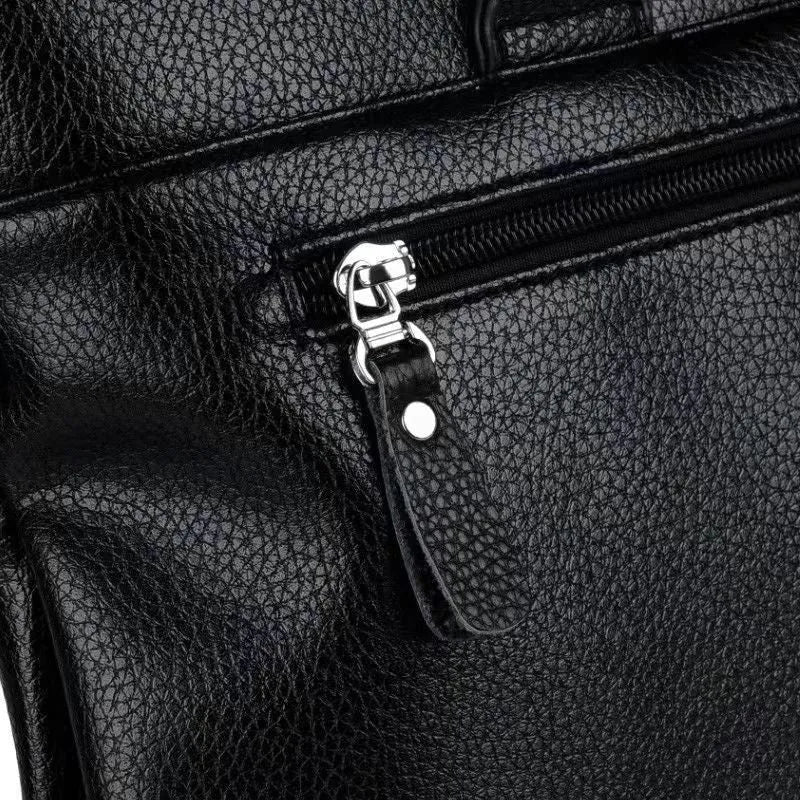 Men's black and brown PU leather business messenger bag with splicing design