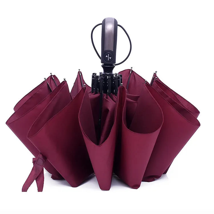 Triple folding business umbrella with automatic open mechanism and palace style design