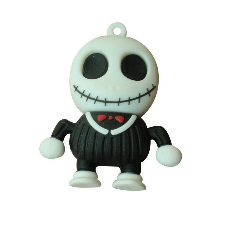 Halloween skeleton skull USB flash drive with chain attachment in PVC shell