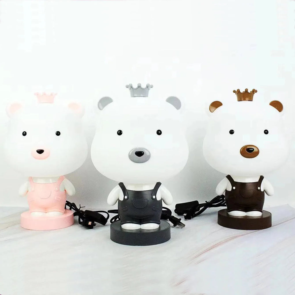 Cartoon animal table lamp in bear, cattle, rabbit, or tiger design with plastic shade and LED light