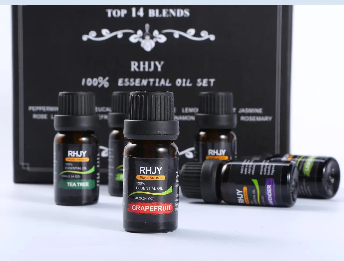 Set of fourteen 10ml bottles of 100% pure aromatherapy essential oils in various fragrances