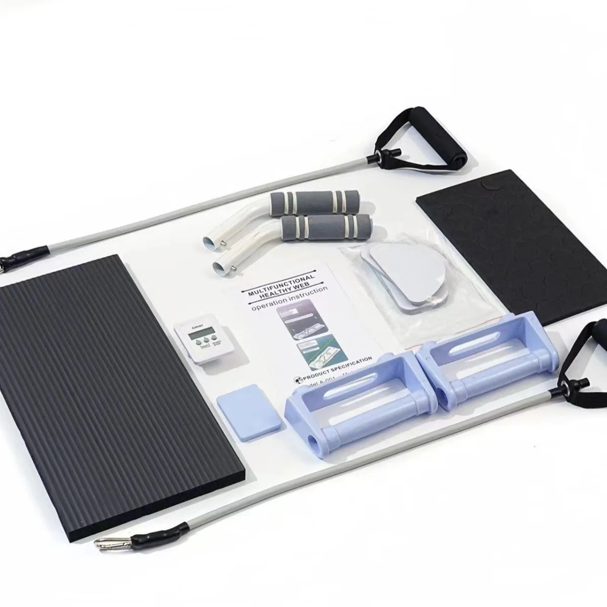 Purple foldable plastic supine board for abdominal exercises lying flat and folded for storage.