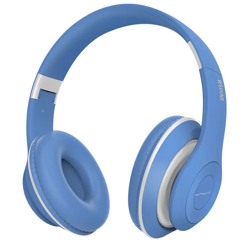 Blue and red Bluetooth wireless stereo headset with bilateral ear configuration