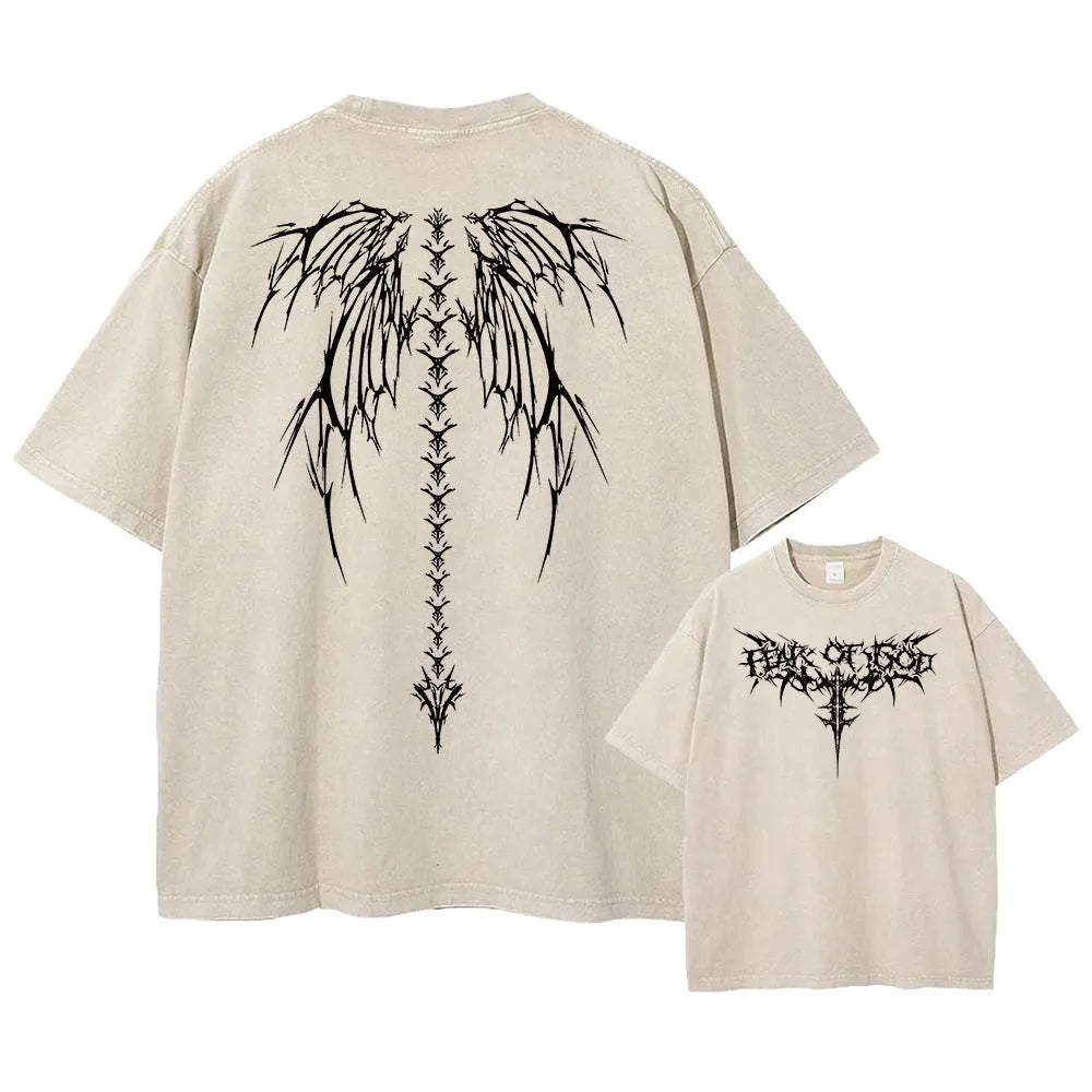 Men's oversized loose-fit cotton t-shirt with drop shoulders in a solid colour on a hanger.