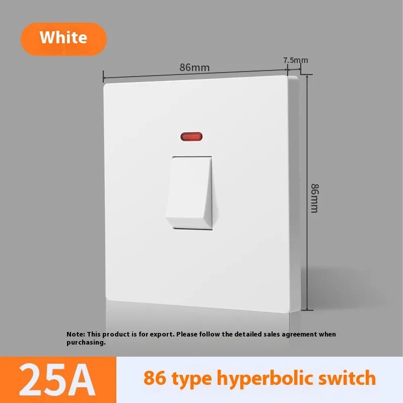 High current double break switch with illuminated panel for water heaters, in gold, grey, or white