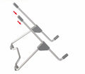 Grey aluminium alloy mobile phone and laptop stand with adjustable angles on a desk