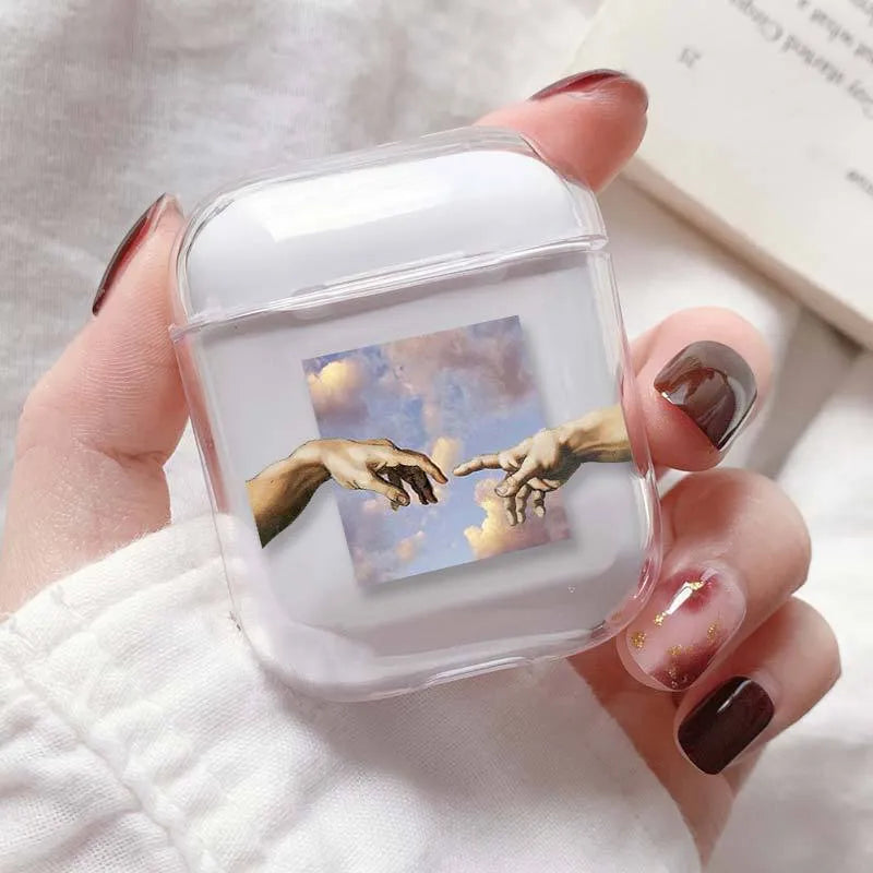 Transparent plastic protective case cover for Apple AirPods and AirPods Pro.