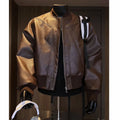 Men's black PU litchi leather jacket with extended 100cm length and light business styling