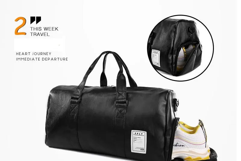 Black waterproof sports bag with diagonal strap and separate shoe compartment