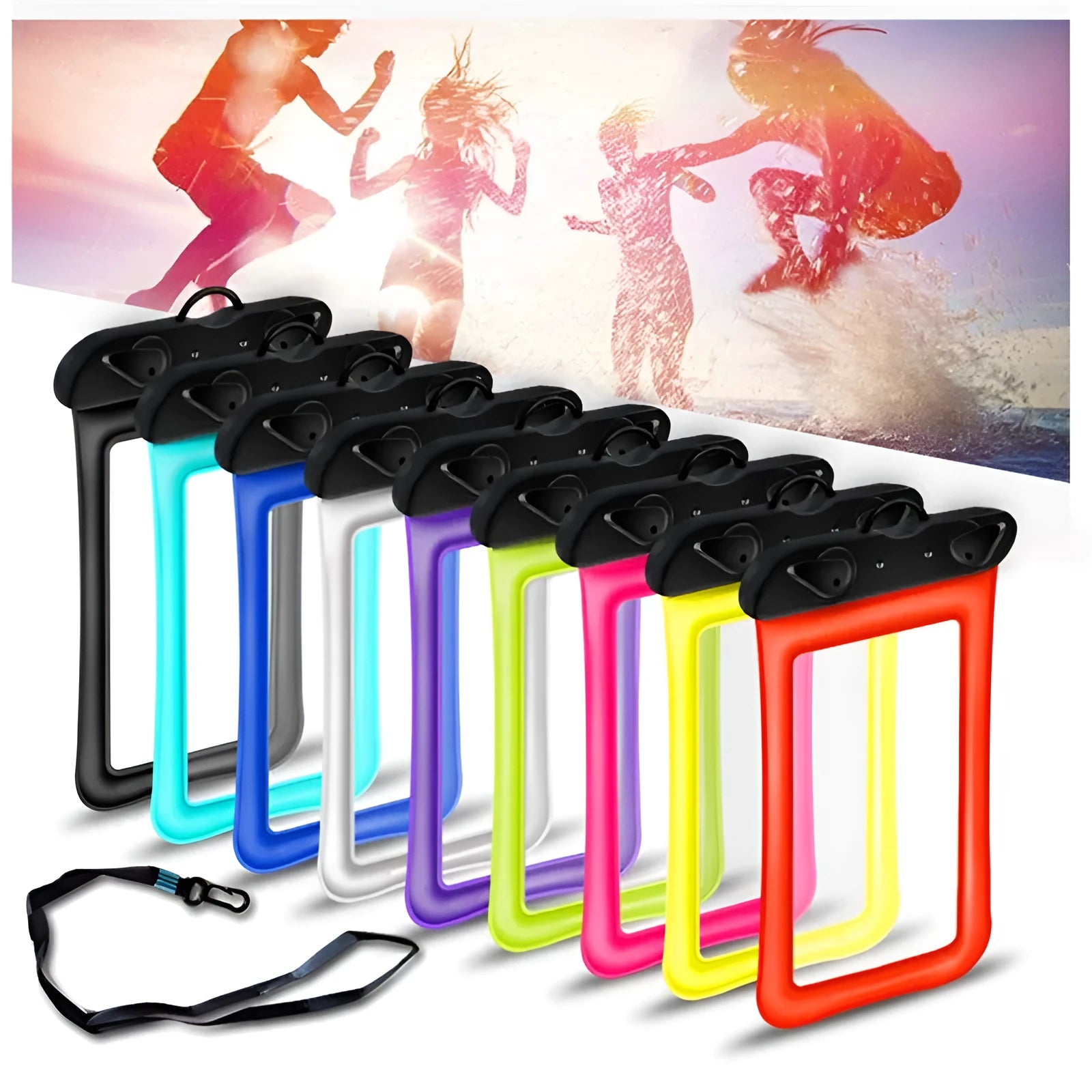 Waterproof phone pouch with double airbag design and 45cm neck rope in multiple colour options