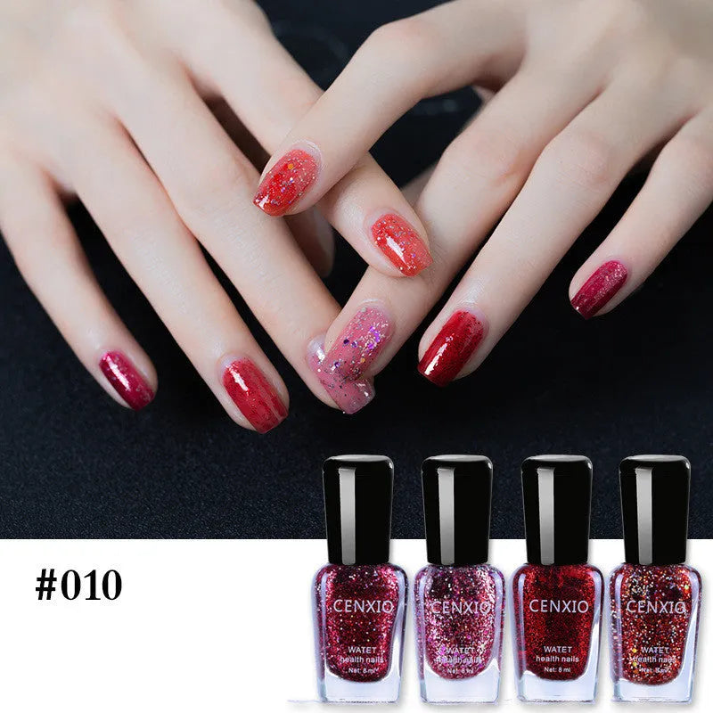 Set of four 8mL water-based peelable nail polish bottles in various colours