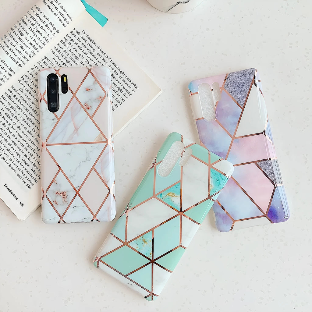 Electroplated marble pattern TPU phone case for Huawei and Samsung smartphones in multiple colours