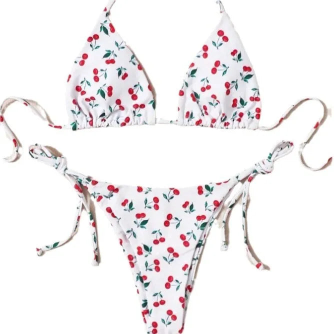 Holiday split halter bikini set in solid colour with nylon lining, backless design, size L