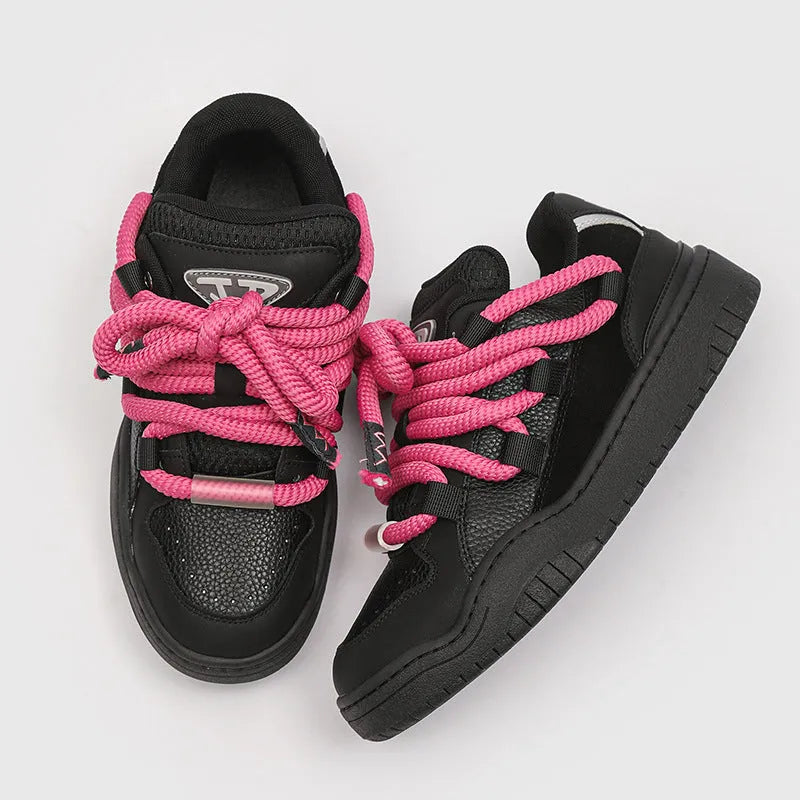 Unisex casual lace-up trainers with thick rubber sole in four colour options