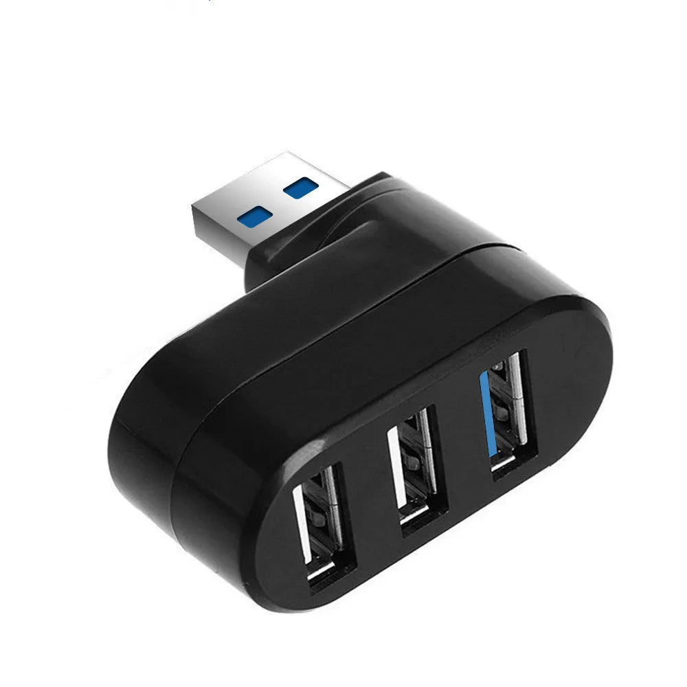 Black or white USB rotary splitter hub with four USB 3.0 ports on a swivelling base