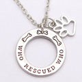 Who Rescued Who pet dog lover accessory in white alloy electroplated finish