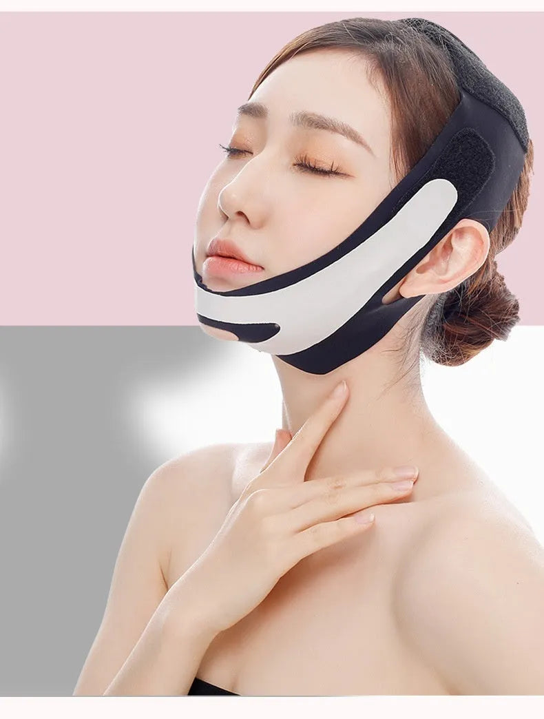 Pink and black elastic V face bandage for facial care with English packaging