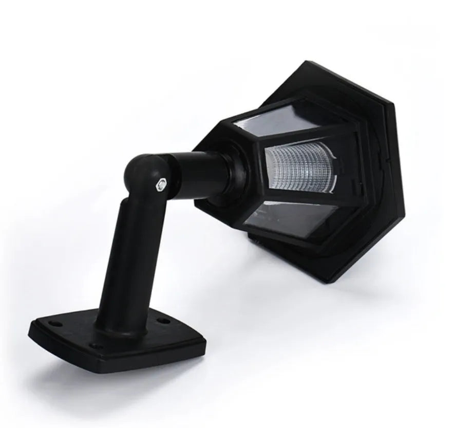 Black hexagonal solar wall lamp with automatic light sensor for outdoor garden lighting